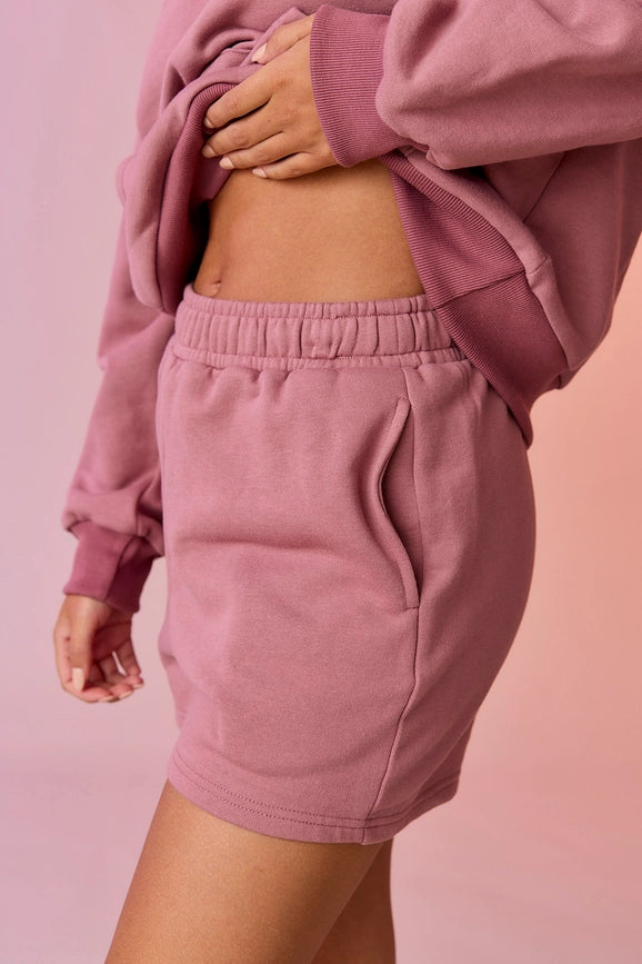 Esther Loose Fit Hooded Sweatshirt and Sweatshorts Set Berry