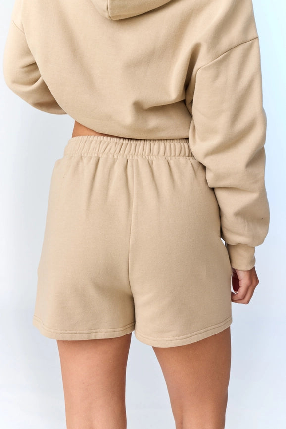 Esther Loose Fit Hooded Sweatshirt and Sweatshorts Set Taupe