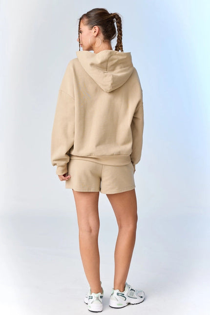 Esther Loose Fit Hooded Sweatshirt and Sweatshorts Set Taupe