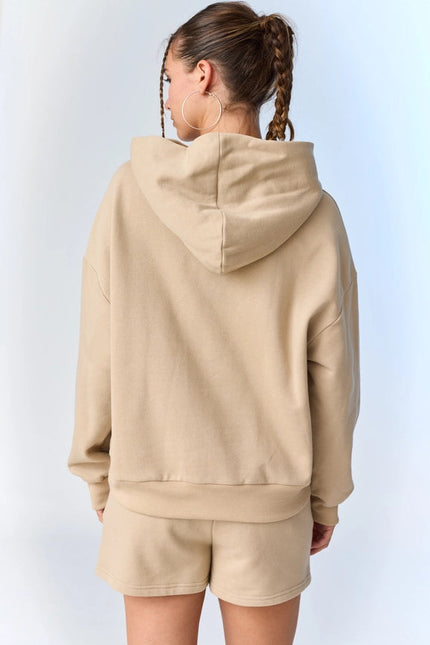 Esther Loose Fit Hooded Sweatshirt and Sweatshorts Set Taupe