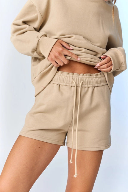 Esther Loose Fit Hooded Sweatshirt and Sweatshorts Set Taupe