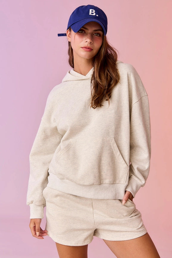 Esther Loose Fit Hooded Sweatshirt and Sweatshorts Set White Melange