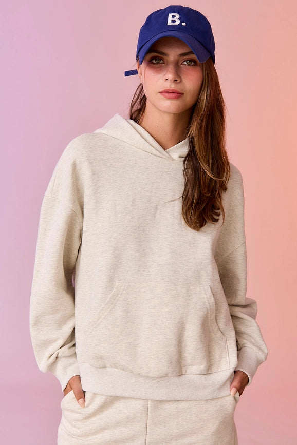 Esther Loose Fit Hooded Sweatshirt and Sweatshorts Set White Melange