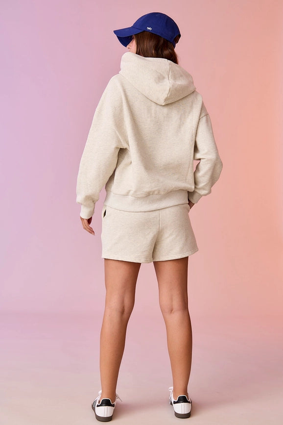 Esther Loose Fit Hooded Sweatshirt and Sweatshorts Set White Melange