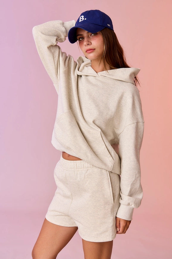 Esther Loose Fit Hooded Sweatshirt and Sweatshorts Set White Melange