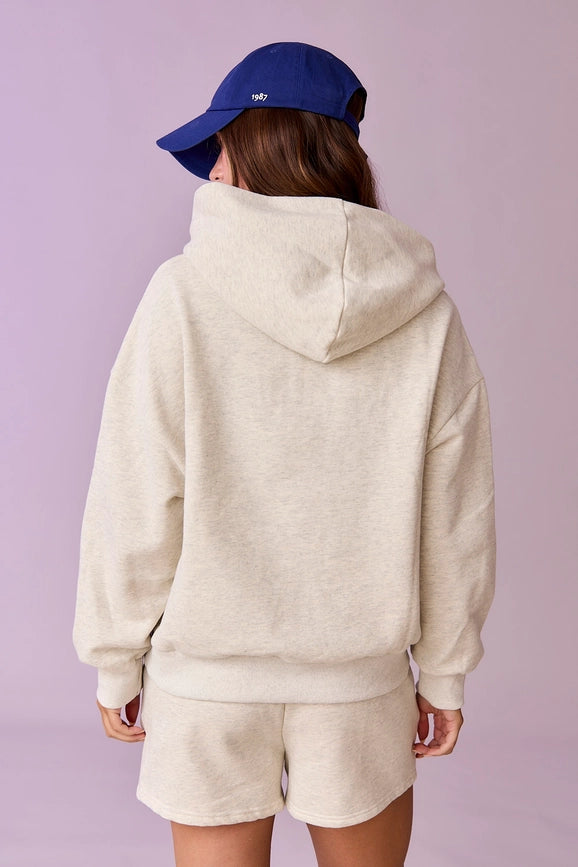 Esther Loose Fit Hooded Sweatshirt and Sweatshorts Set White Melange