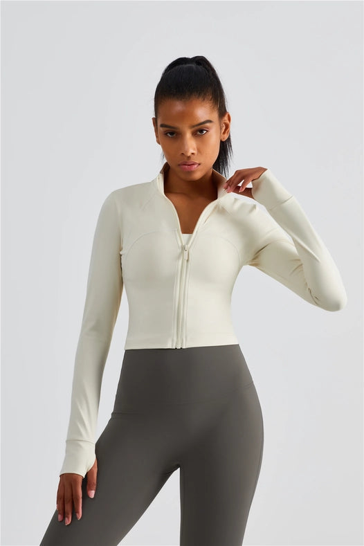 Evelyn Cropped Zip Jacket Ivory