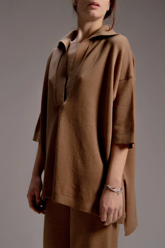 Extra Fine Merino Maxi Polo Sweater Camel