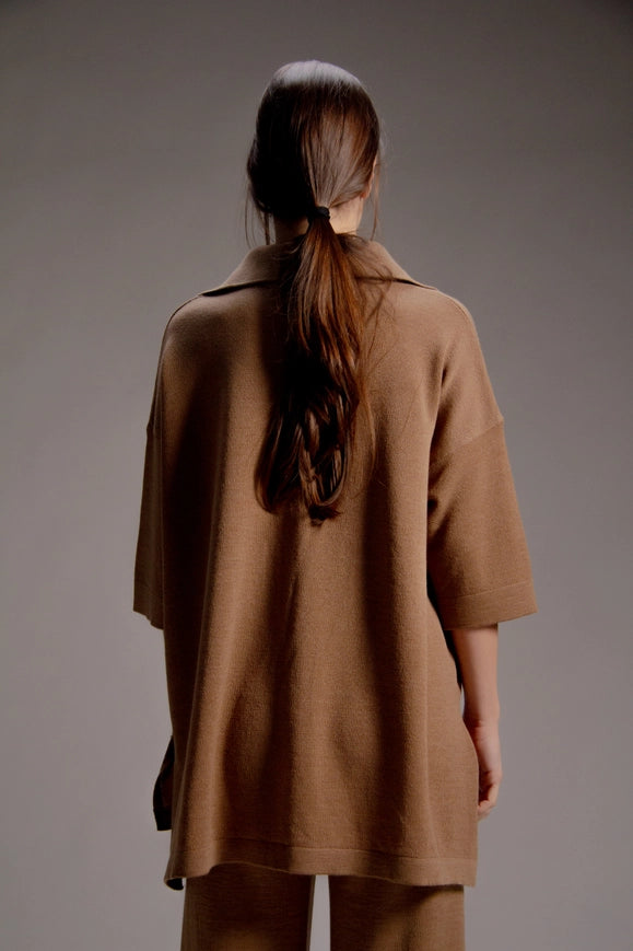 Extra Fine Merino Maxi Polo Sweater Camel