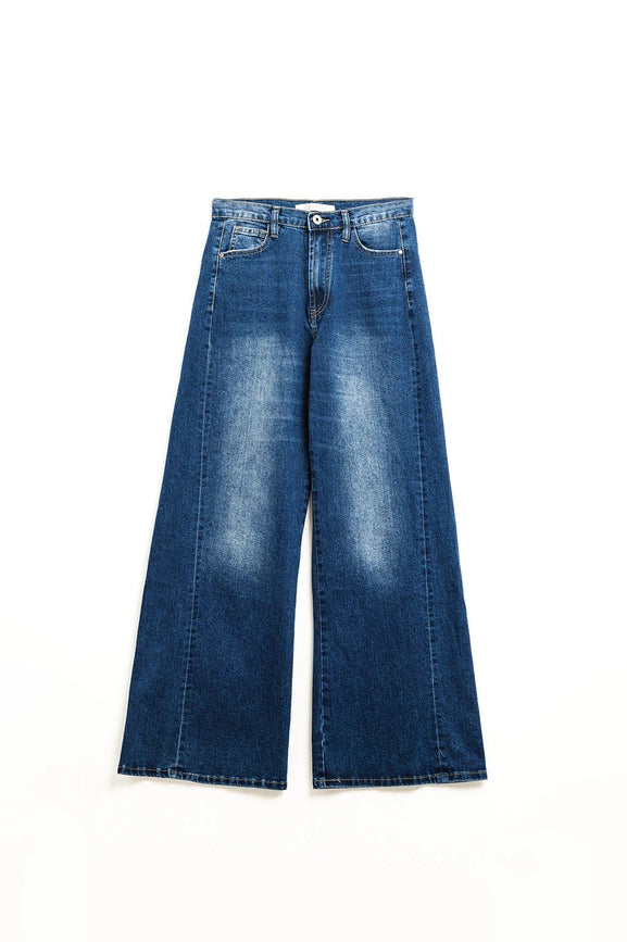 Extra Wide Leg Washed Denim with Side Seam