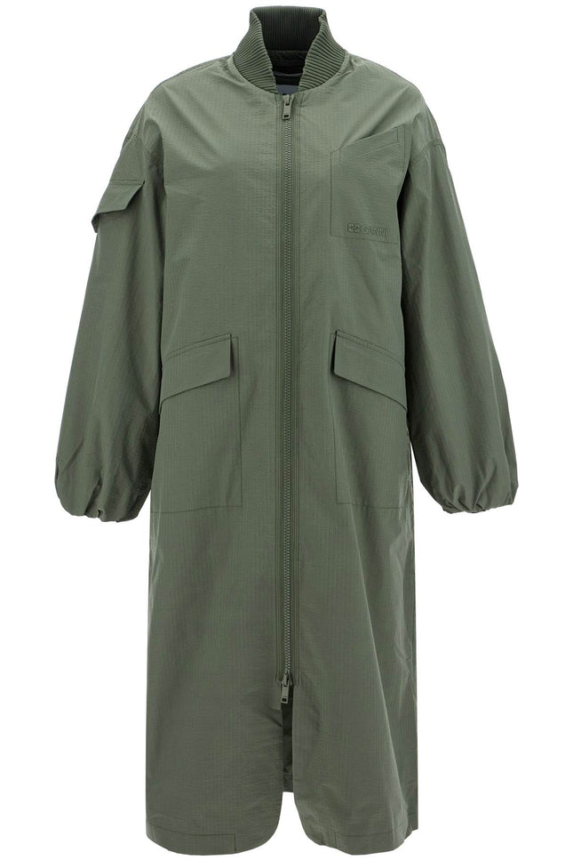 Ganni long tech seersucker trench