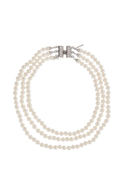 Alessandra Rich three strand white pearl and rhinestone necklace