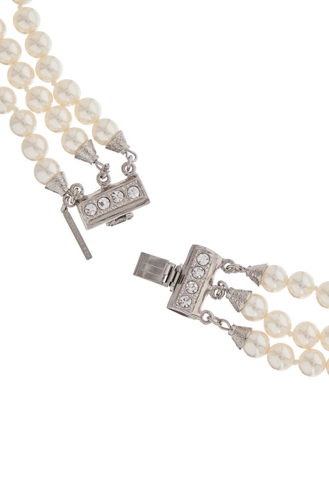 Alessandra Rich three strand white pearl and rhinestone necklace