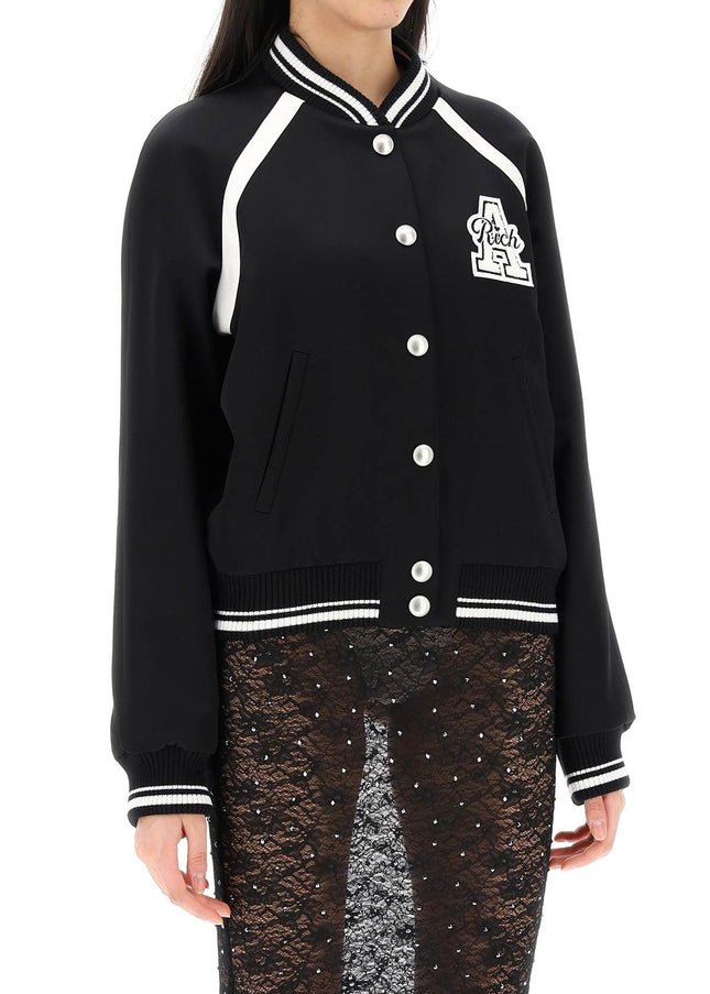 Alessandra Rich satin bomber jacket with logo patch