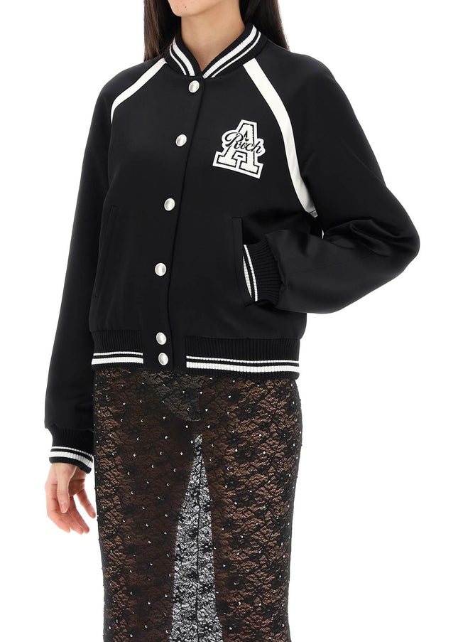 Alessandra Rich satin bomber jacket with logo patch