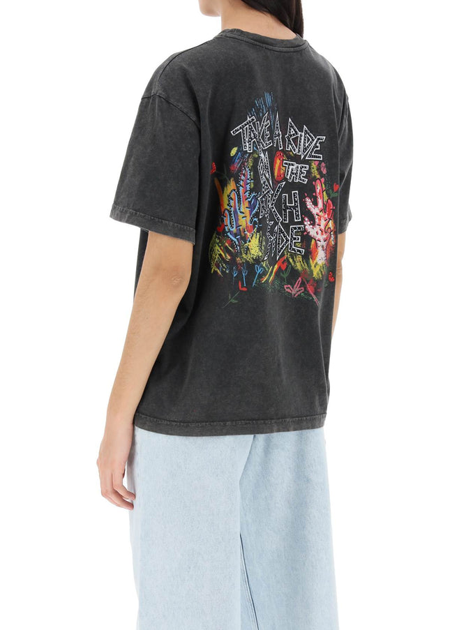 Alessandra Rich oversized t-shirt with print and rhinestones