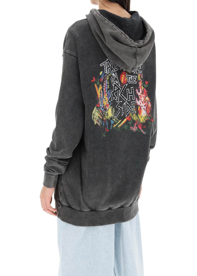 Alessandra Rich oversized hoodie with print and rhinestones