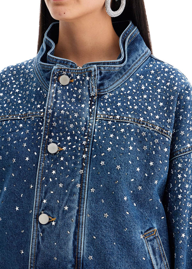 Alessandra Rich denim bomber jacket with rhin