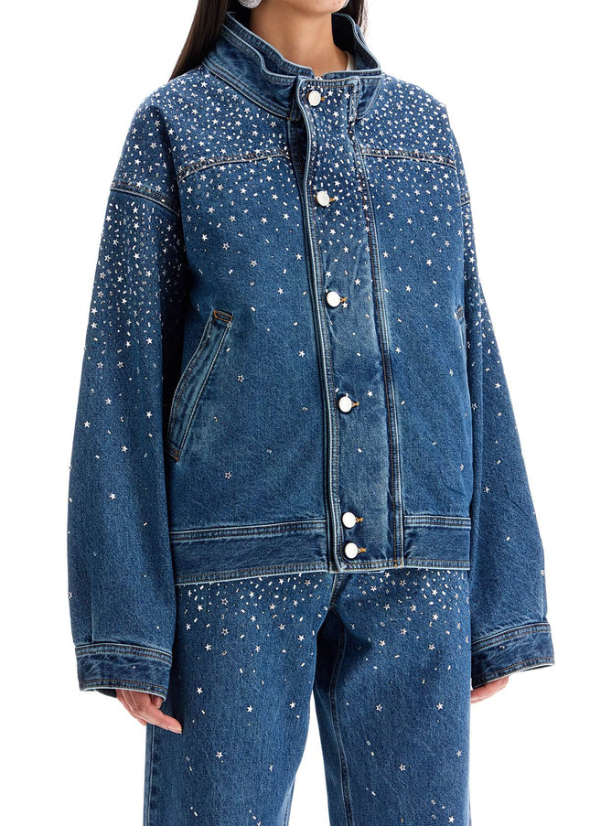 Alessandra Rich denim bomber jacket with rhin