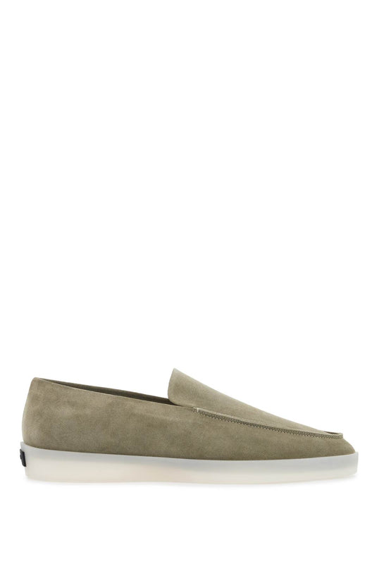 Fear Of God minimalist suede loafer in sage green with rubber sole