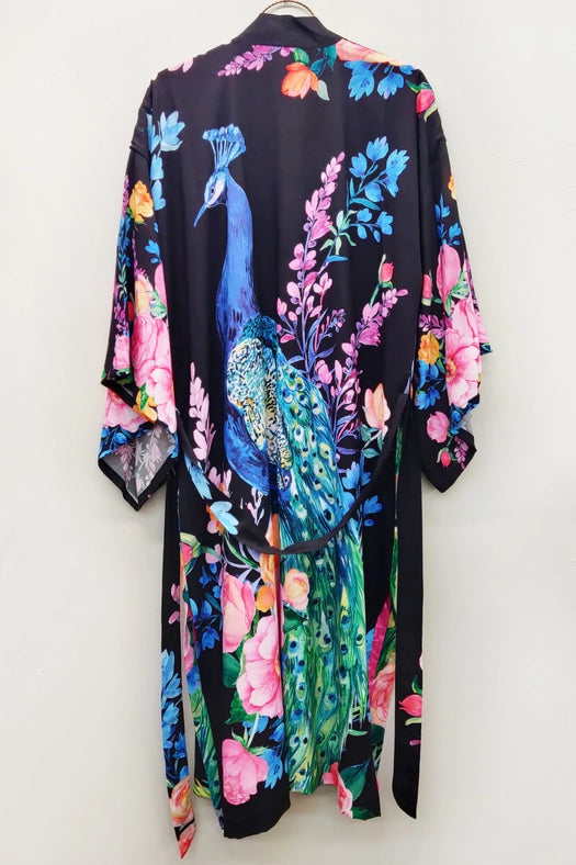 Fantasy Kimono Black peacock print