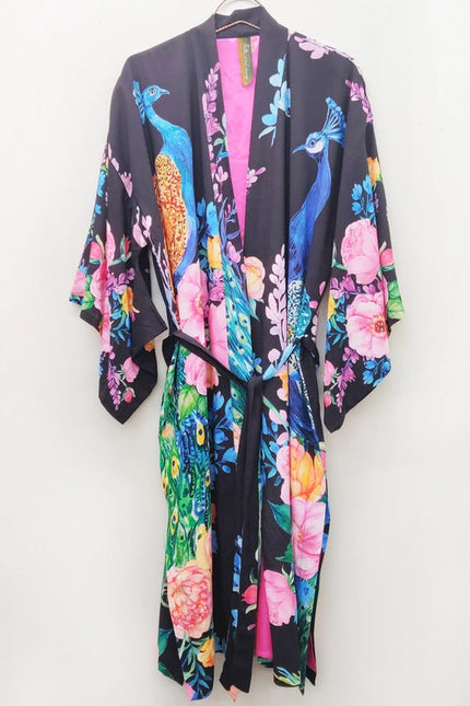 Fantasy Kimono Black peacock print