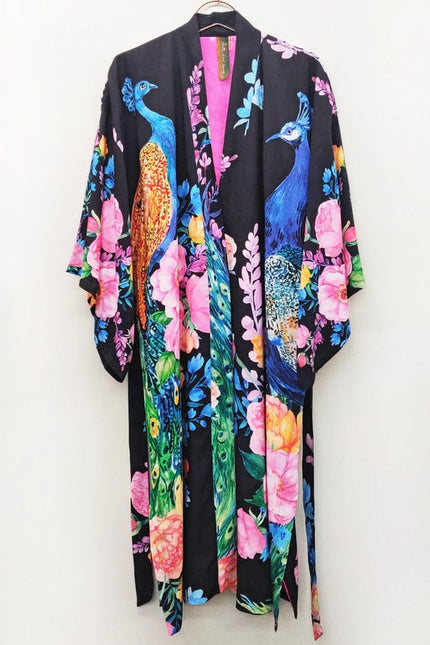 Fantasy Kimono Black peacock print