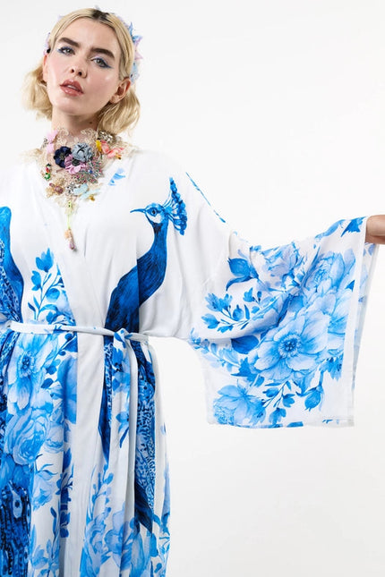 Fantasy Kimono White Peacock