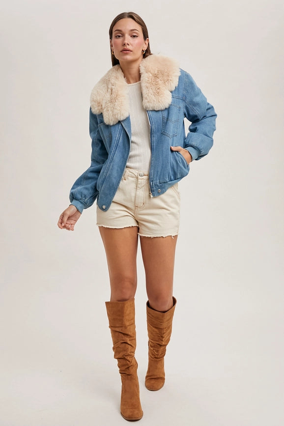 Faux Fur Detachble Denim Jacket