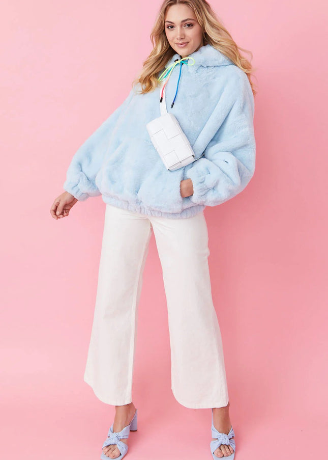 Faux Fur Oversized Light Blue Hoodie-1