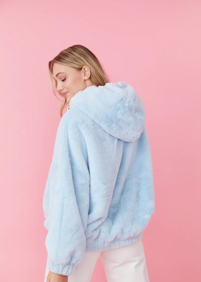 Faux Fur Oversized Light Blue Hoodie-3