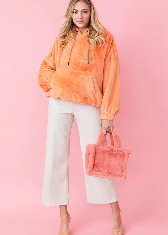 Faux Fur Oversized Orange Hoodie-1