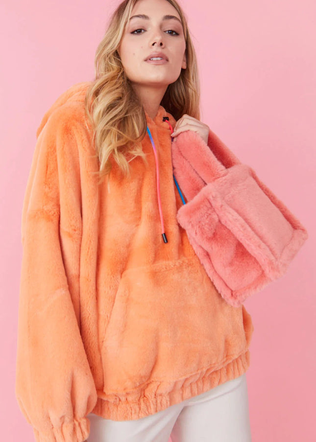 Faux Fur Oversized Orange Hoodie-0