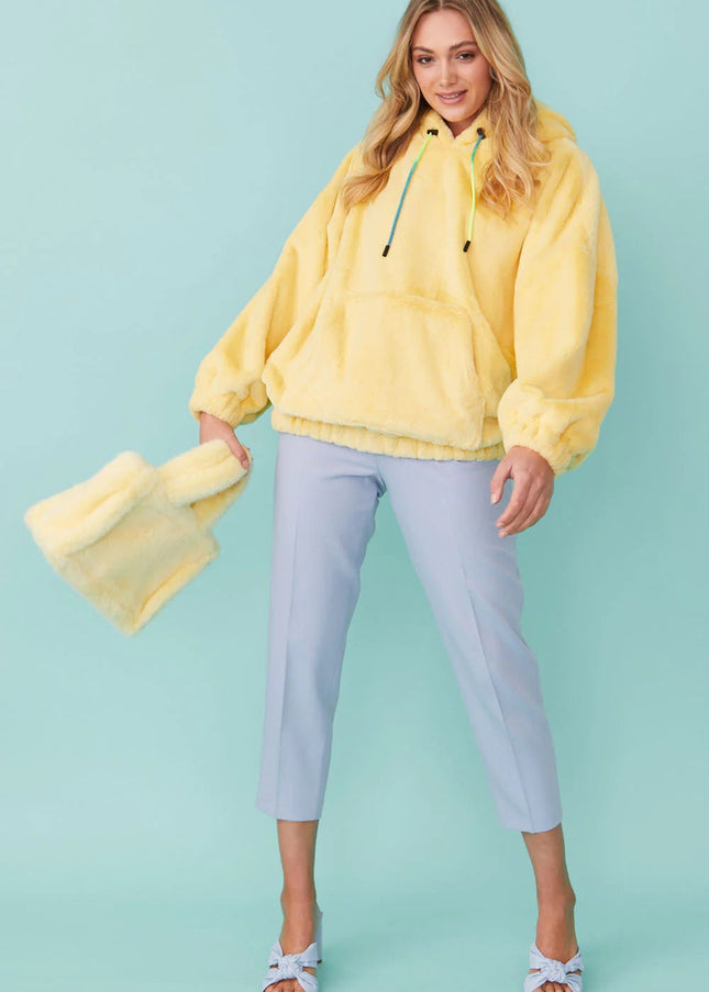 Faux Fur Oversized Yellow Hoodie-1