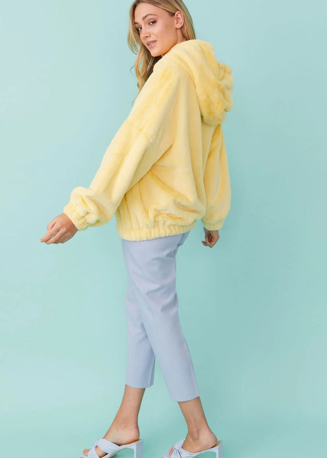 Faux Fur Oversized Yellow Hoodie-2