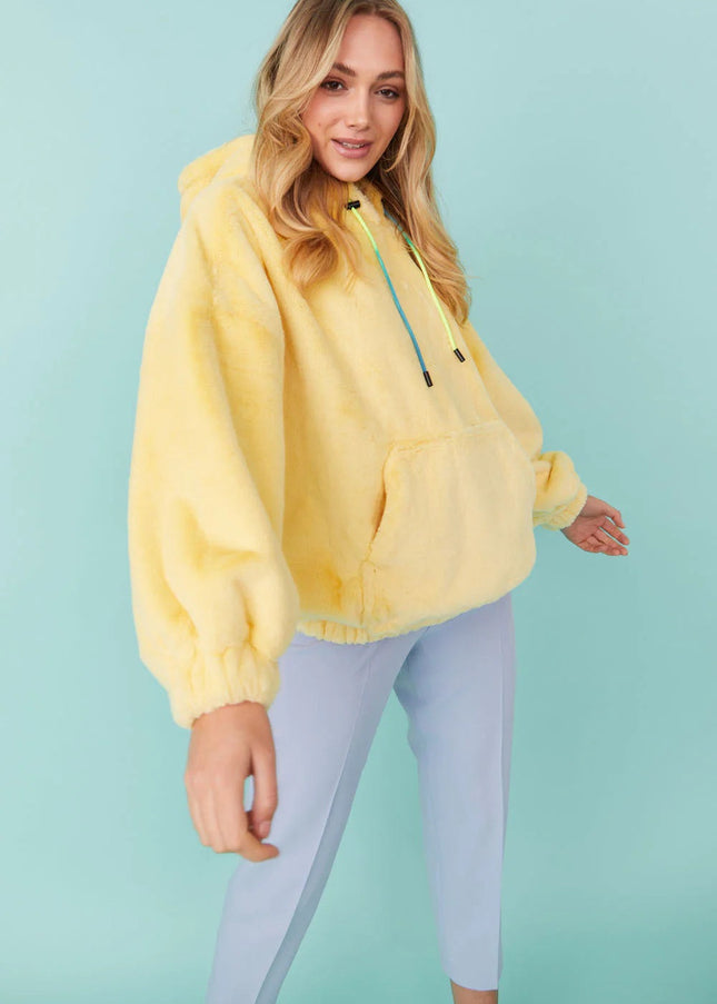 Faux Fur Oversized Yellow Hoodie-0