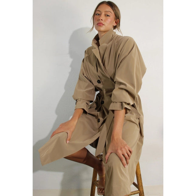 Faux Leather Canvas Trench Coat