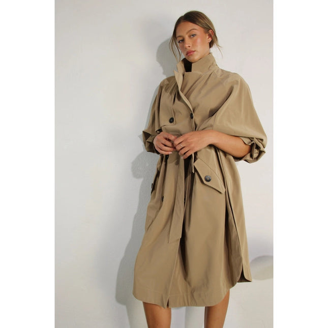 Faux Leather Canvas Trench Coat