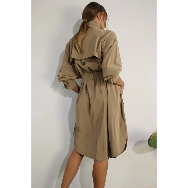 Faux Leather Canvas Trench Coat