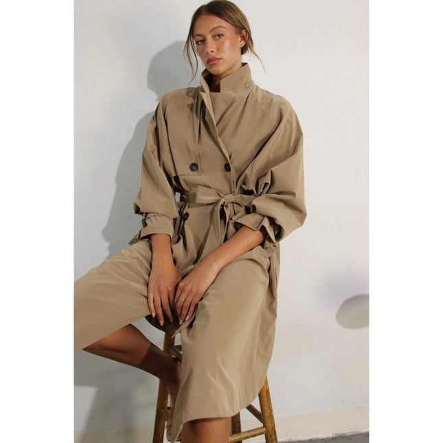 Faux Leather Canvas Trench Coat