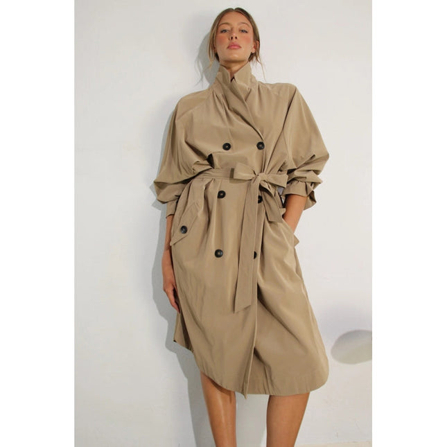 Faux Leather Canvas Trench Coat