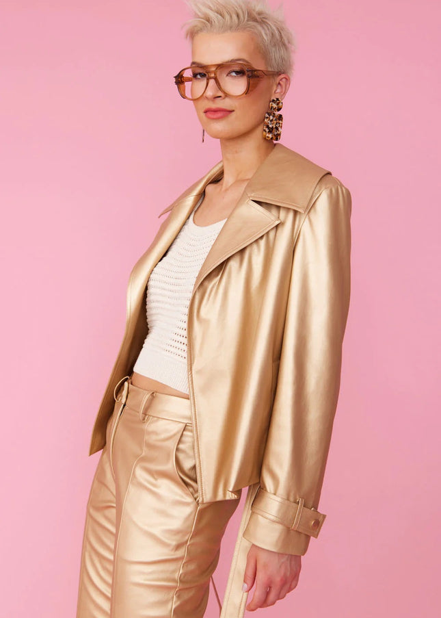 Faux Leather Metallic Gold Jacket-1