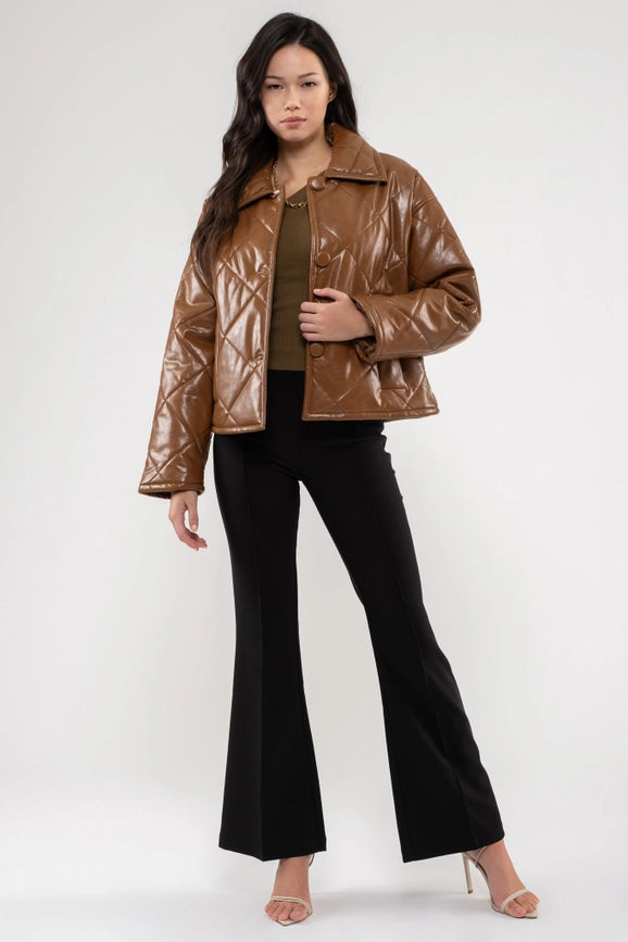 Faux Leather Quilted Jacket