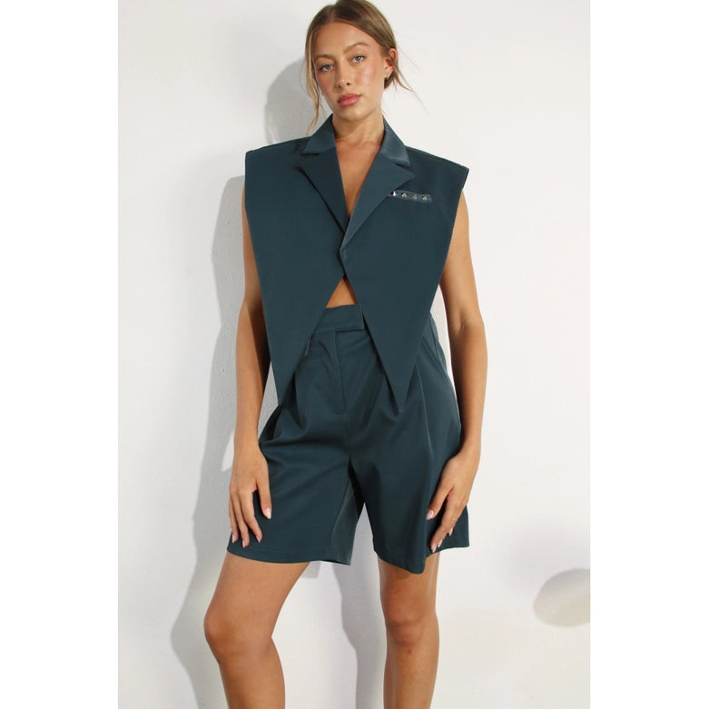 Faux Leather Vest DEEP GREEN