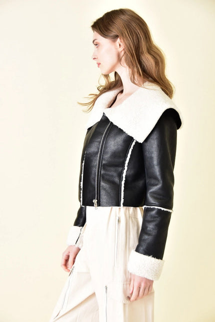 Faux Shearling Leather Jacket