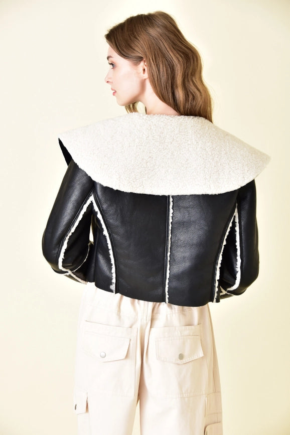 Faux Shearling Leather Jacket