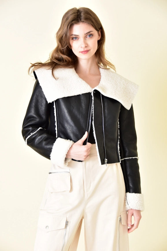 Faux Shearling Leather Jacket