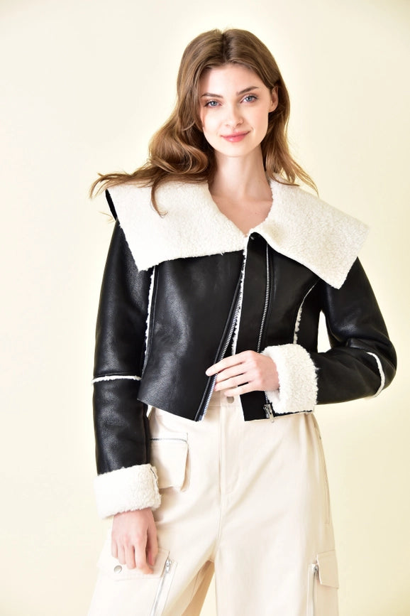 Faux Shearling Leather Jacket