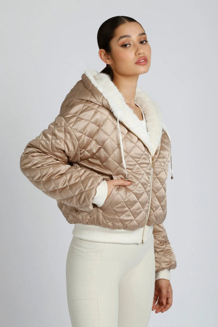 Fawn Reversible Faux Fur Hoodie - Taupe