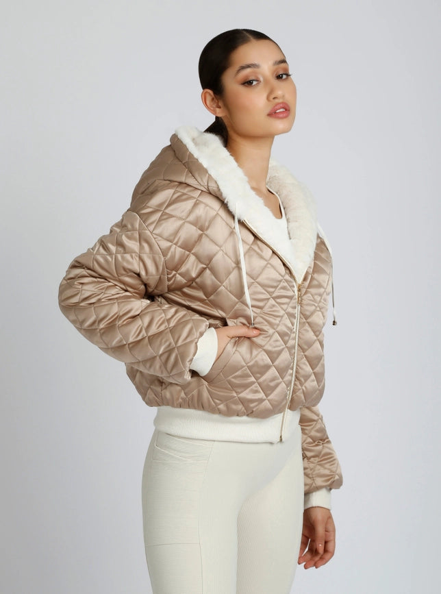 Fawn Reversible Faux Fur Hoodie - Taupe